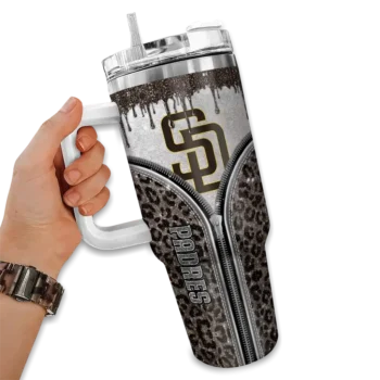 custom san diego padres leopard zipper brown curved tumbler fashion forward 1.webp