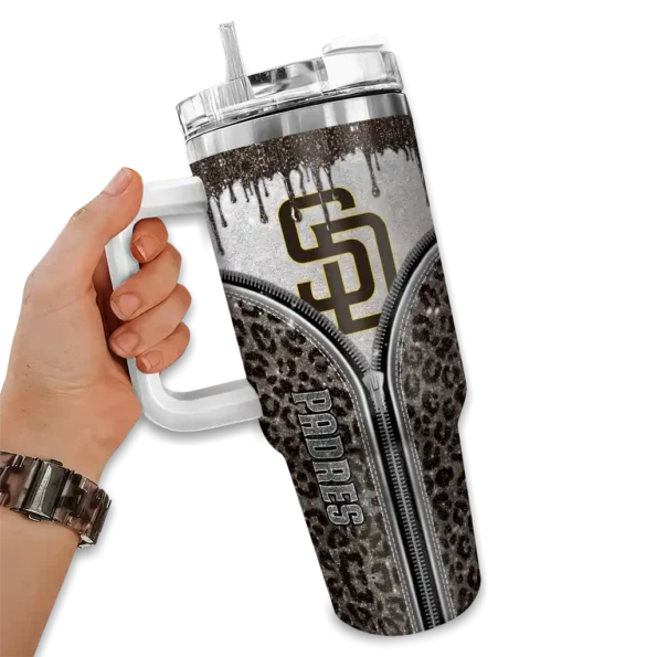 custom san diego padres leopard zipper brown curved tumbler fashion forward 1.webp