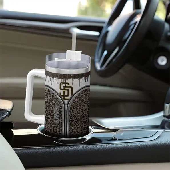 custom san diego padres leopard zipper brown curved tumbler trendy 1.webp