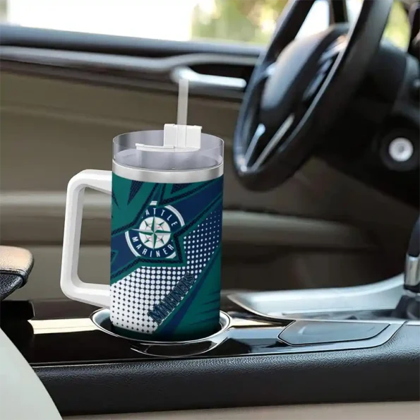 custom seattle mariners arrow burst navy blue curved tumbler trendy 1.webp