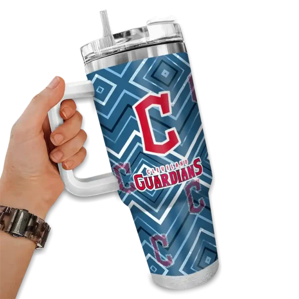 customized cleveland guardians bold diamonds navy blue curved tumbler fashion forward 1 1.webp