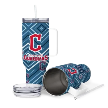 customized cleveland guardians bold diamonds navy blue curved tumbler high quality 1 1.webp