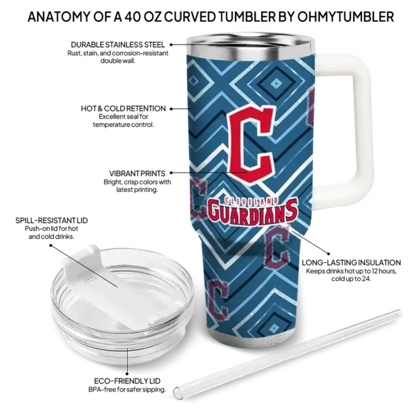 customized cleveland guardians bold diamonds navy blue curved tumbler new arrival 1 1.webp