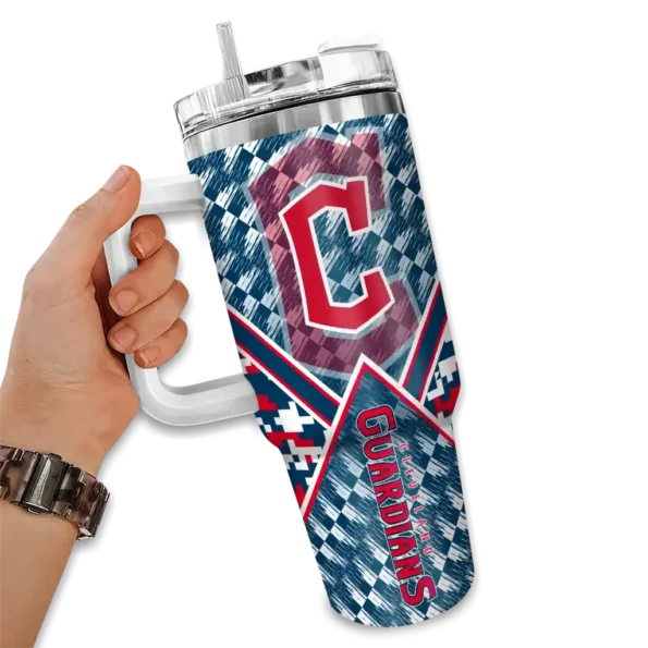 customized cleveland guardians chevron angle navy blue curved tumbler fashion forward 1 1.webp