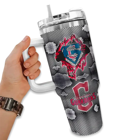customized cleveland guardians superman shield navy blue gray curved tumbler fashion forward 1 1.webp