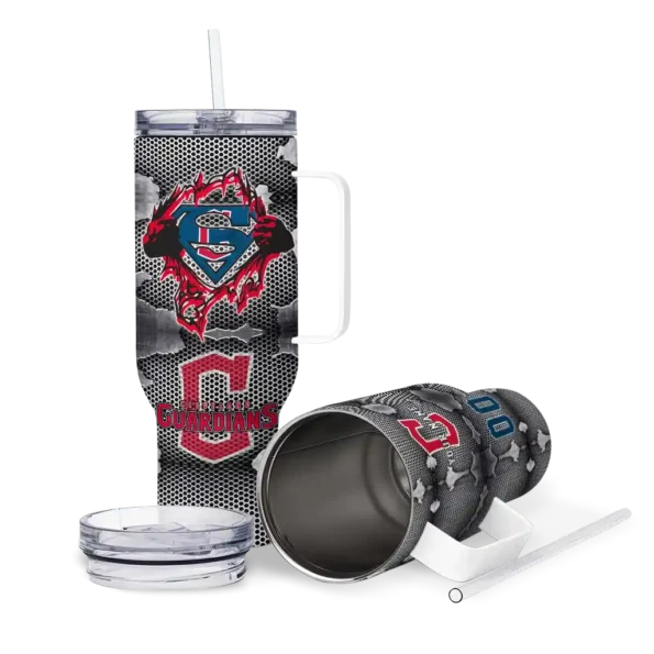 customized cleveland guardians superman shield navy blue gray curved tumbler high quality 1 1.webp