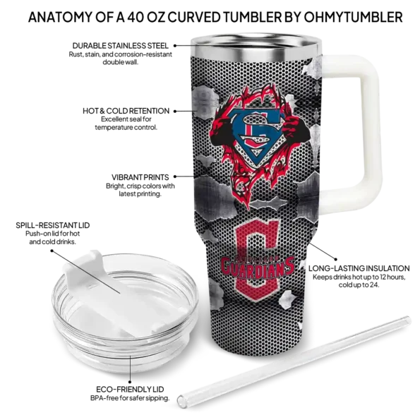 customized cleveland guardians superman shield navy blue gray curved tumbler new arrival 1 1.webp