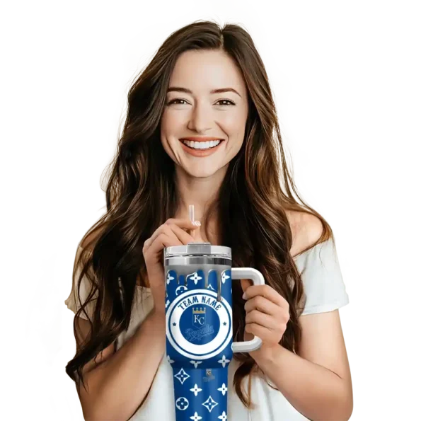 customized kansas city royals bullseye drips royal blue curved tumbler premium grade 1 1.webp