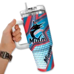 customized miami marlins arrow burst blue curved tumbler best selling 1 1.webp