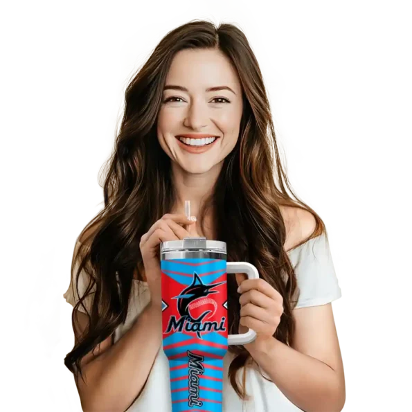 customized miami marlins chevron layers blue curved tumbler premium grade 1.webp