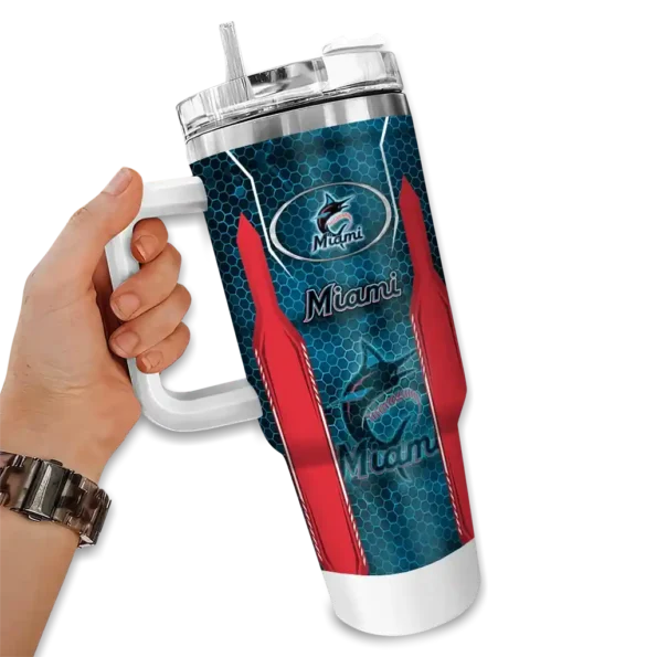 customized miami marlins hexagon armor blue curved tumbler fashion forward 1 1.webp