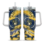 customized milwaukee brewers abstract paths navy blue curved tumbler best selling 1.webp
