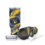 customized milwaukee brewers abstract paths navy blue curved tumbler best selling 1.webp