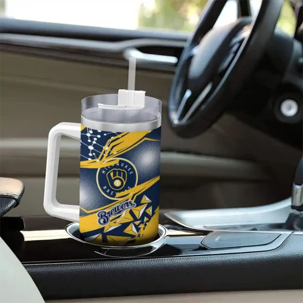 customized milwaukee brewers abstract paths navy blue curved tumbler trendy 1.webp