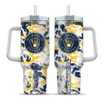 customized milwaukee brewers camo mashup navy blue white curved tumbler best selling 1.webp