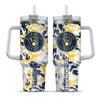 customized milwaukee brewers camo mashup navy blue white curved tumbler best selling 1.webp