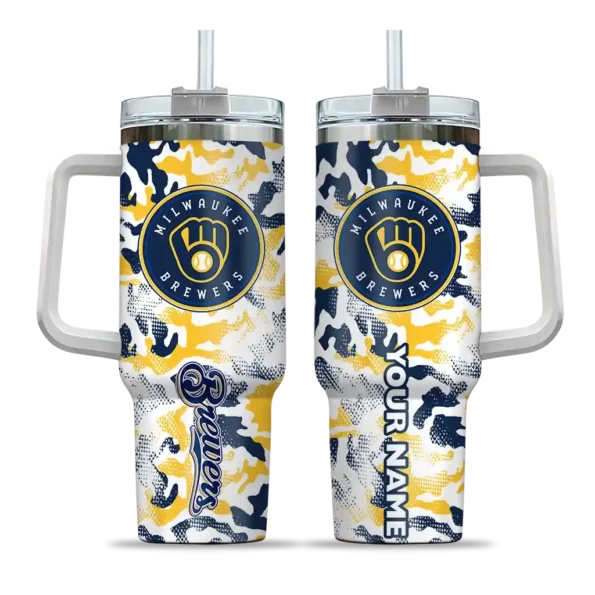 customized milwaukee brewers camo mashup navy blue white curved tumbler best selling 1.webp