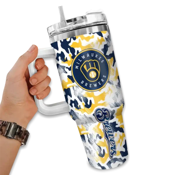customized milwaukee brewers camo mashup navy blue white curved tumbler fashion forward 1.webp