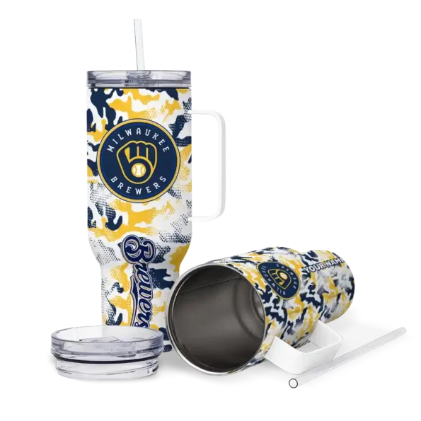customized milwaukee brewers camo mashup navy blue white curved tumbler high quality 1.webp