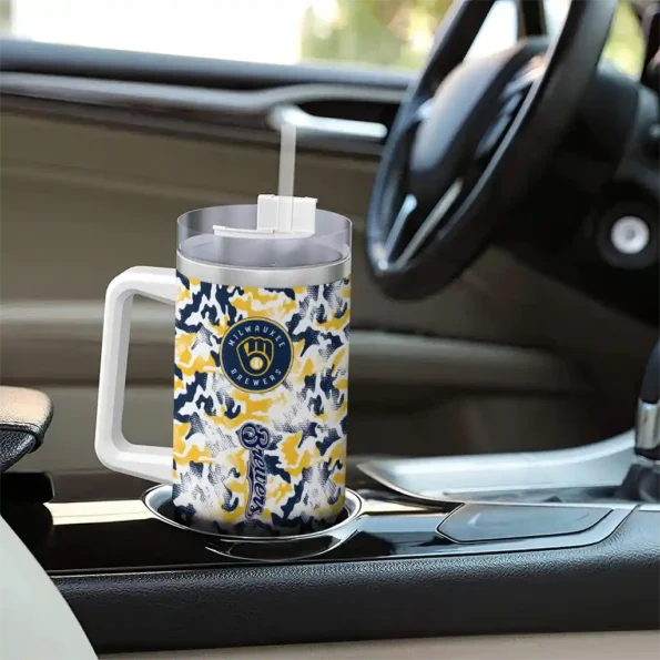 customized milwaukee brewers camo mashup navy blue white curved tumbler trendy 1.webp
