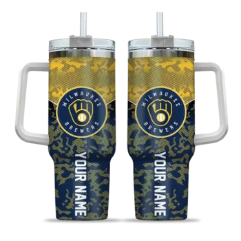 customized milwaukee brewers chevron stripe navy blue curved tumbler best selling 1.webp