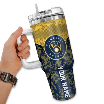 customized milwaukee brewers chevron stripe navy blue curved tumbler fashion forward 1.webp
