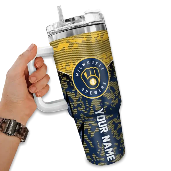 customized milwaukee brewers chevron stripe navy blue curved tumbler fashion forward 1.webp