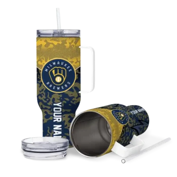 customized milwaukee brewers chevron stripe navy blue curved tumbler high quality 1.webp