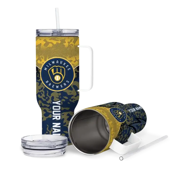 customized milwaukee brewers chevron stripe navy blue curved tumbler high quality 1.webp