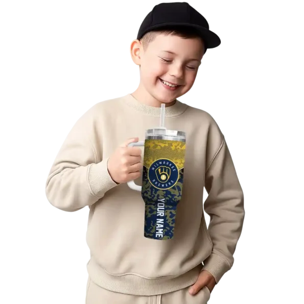 customized milwaukee brewers chevron stripe navy blue curved tumbler latest model 1.webp