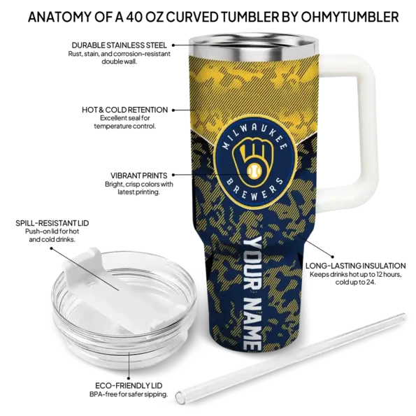 customized milwaukee brewers chevron stripe navy blue curved tumbler new arrival 1.webp