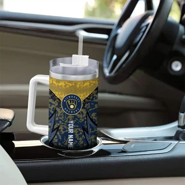 customized milwaukee brewers chevron stripe navy blue curved tumbler trendy 1.webp