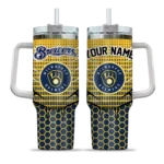 customized milwaukee brewers hex texture navy blue curved tumbler best selling 1.webp