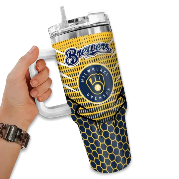 customized milwaukee brewers hex texture navy blue curved tumbler fashion forward 1.webp