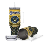 customized milwaukee brewers hex texture navy blue curved tumbler best selling 1.webp