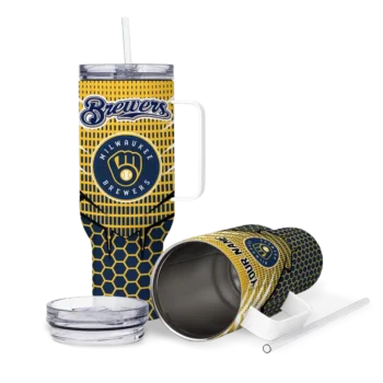 customized milwaukee brewers hex texture navy blue curved tumbler high quality 1.webp