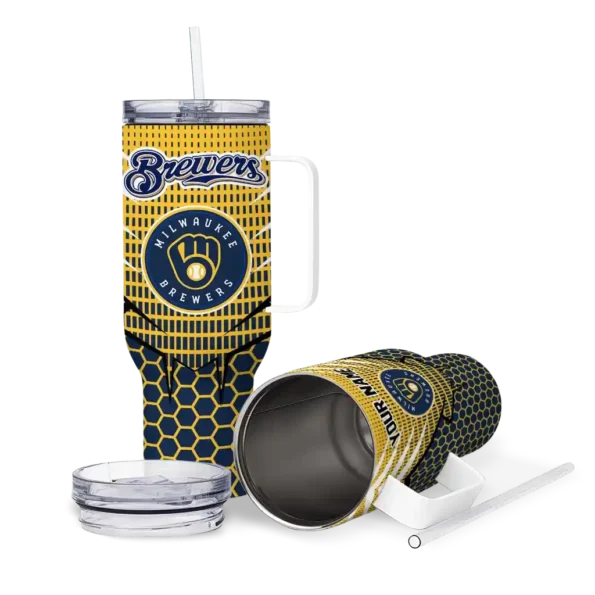 customized milwaukee brewers hex texture navy blue curved tumbler high quality 1.webp