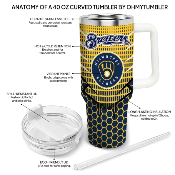 customized milwaukee brewers hex texture navy blue curved tumbler new arrival 1.webp