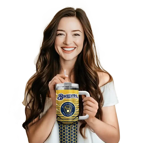customized milwaukee brewers hex texture navy blue curved tumbler premium grade 1.webp