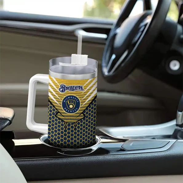 customized milwaukee brewers hex texture navy blue curved tumbler trendy 1.webp