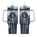 customized milwaukee brewers leopard zipper navy blue curved tumbler best selling 1.webp