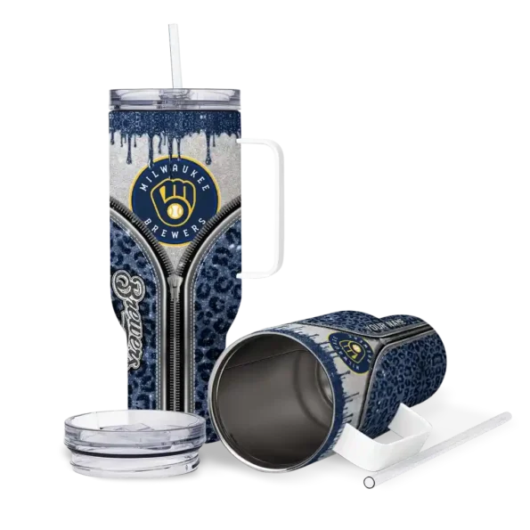 customized milwaukee brewers leopard zipper navy blue curved tumbler high quality 1.webp