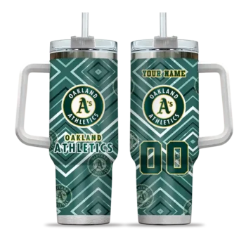 customized oakland athletics bold diamonds green curved tumbler best selling 1.webp