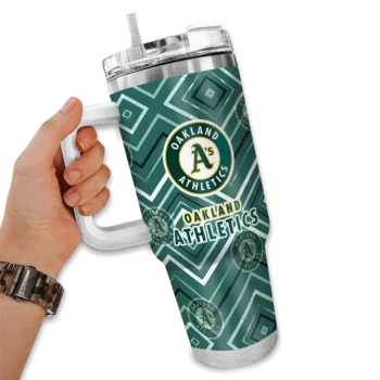 customized oakland athletics bold diamonds green curved tumbler fashion forward 1.webp