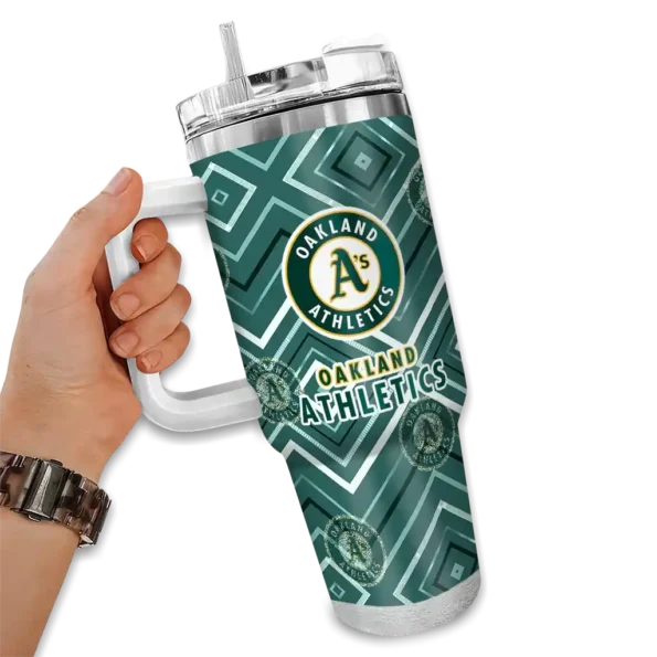 customized oakland athletics bold diamonds green curved tumbler fashion forward 1.webp
