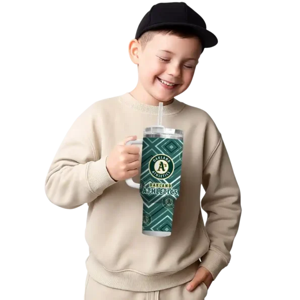 customized oakland athletics bold diamonds green curved tumbler latest model 1.webp