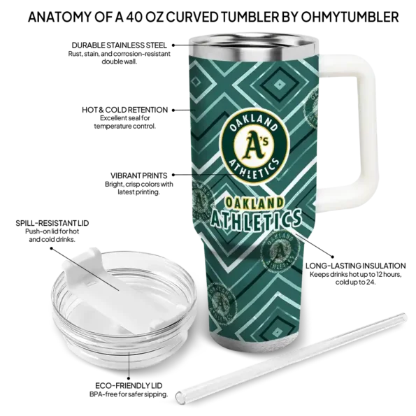 customized oakland athletics bold diamonds green curved tumbler new arrival 1.webp
