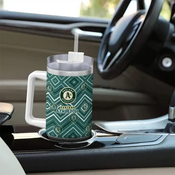 customized oakland athletics bold diamonds green curved tumbler trendy 1.webp