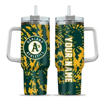 customized oakland athletics burst swirl green curved tumbler best selling 1.webp