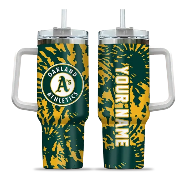 customized oakland athletics burst swirl green curved tumbler best selling 1.webp